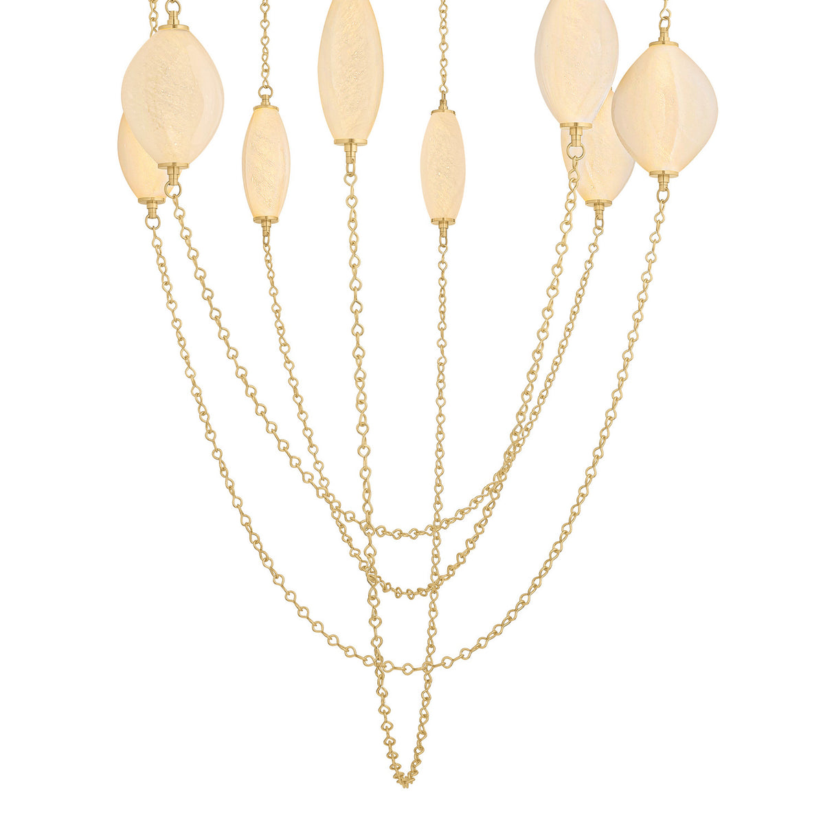 Opalina LED Chandelier 54", Vintage Brass and Seeded Cloud Glass
