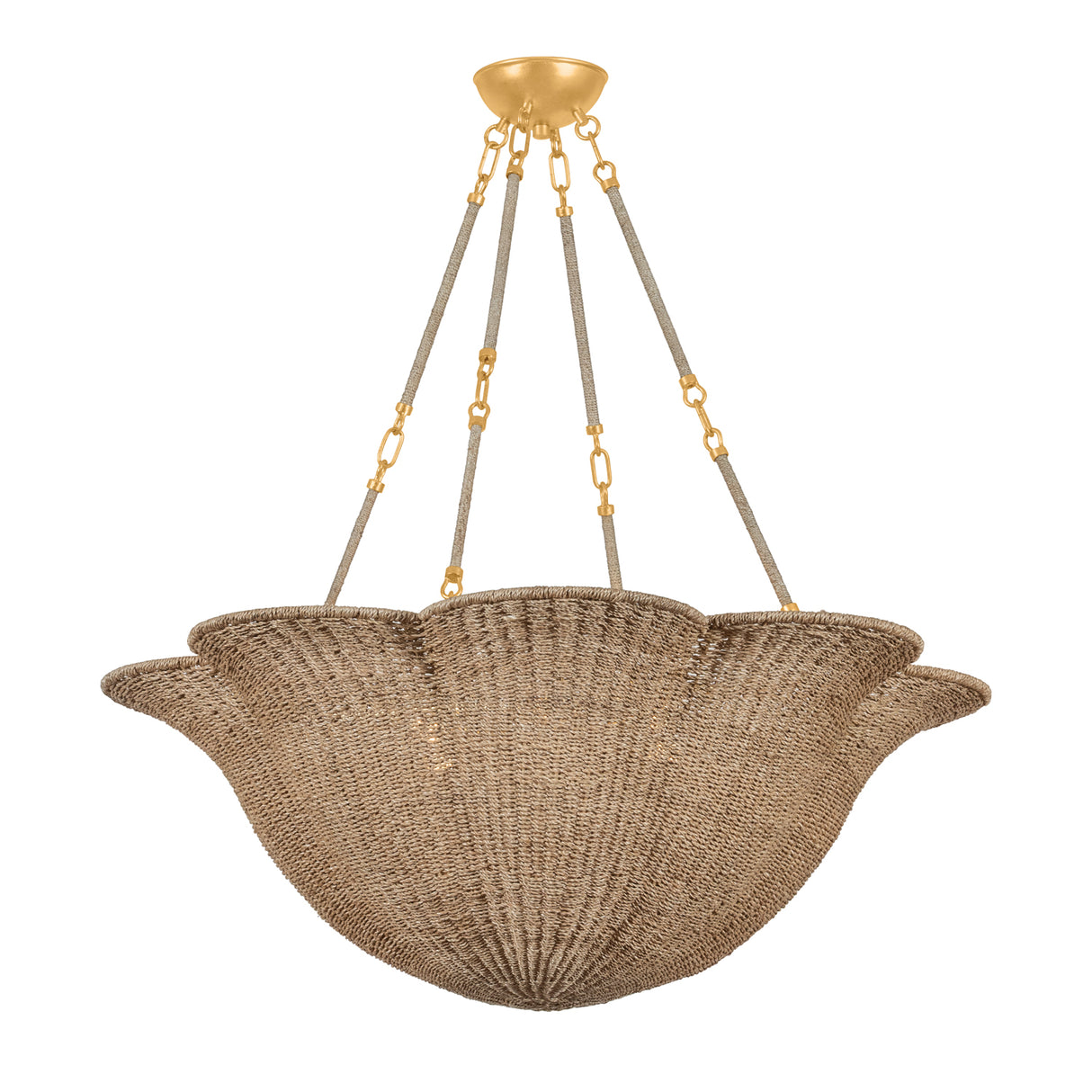 Candela Extra Large Chandelier 38", Gold Leaf and Natural Jute