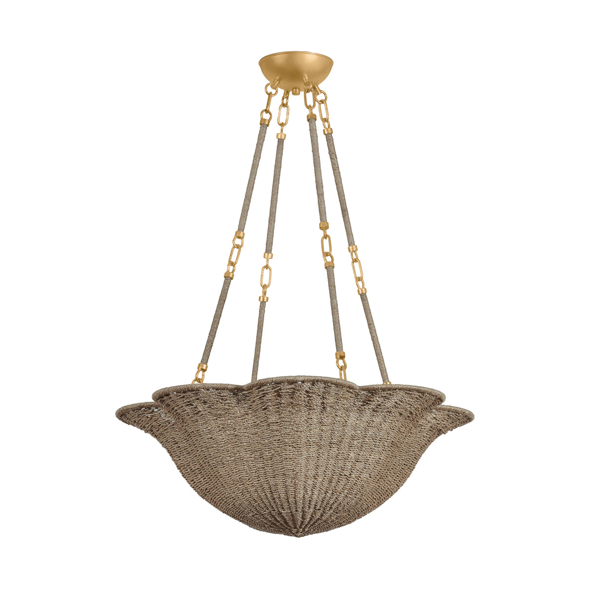 Candela Large Chandelier 28", Gold Leaf and Natural Jute