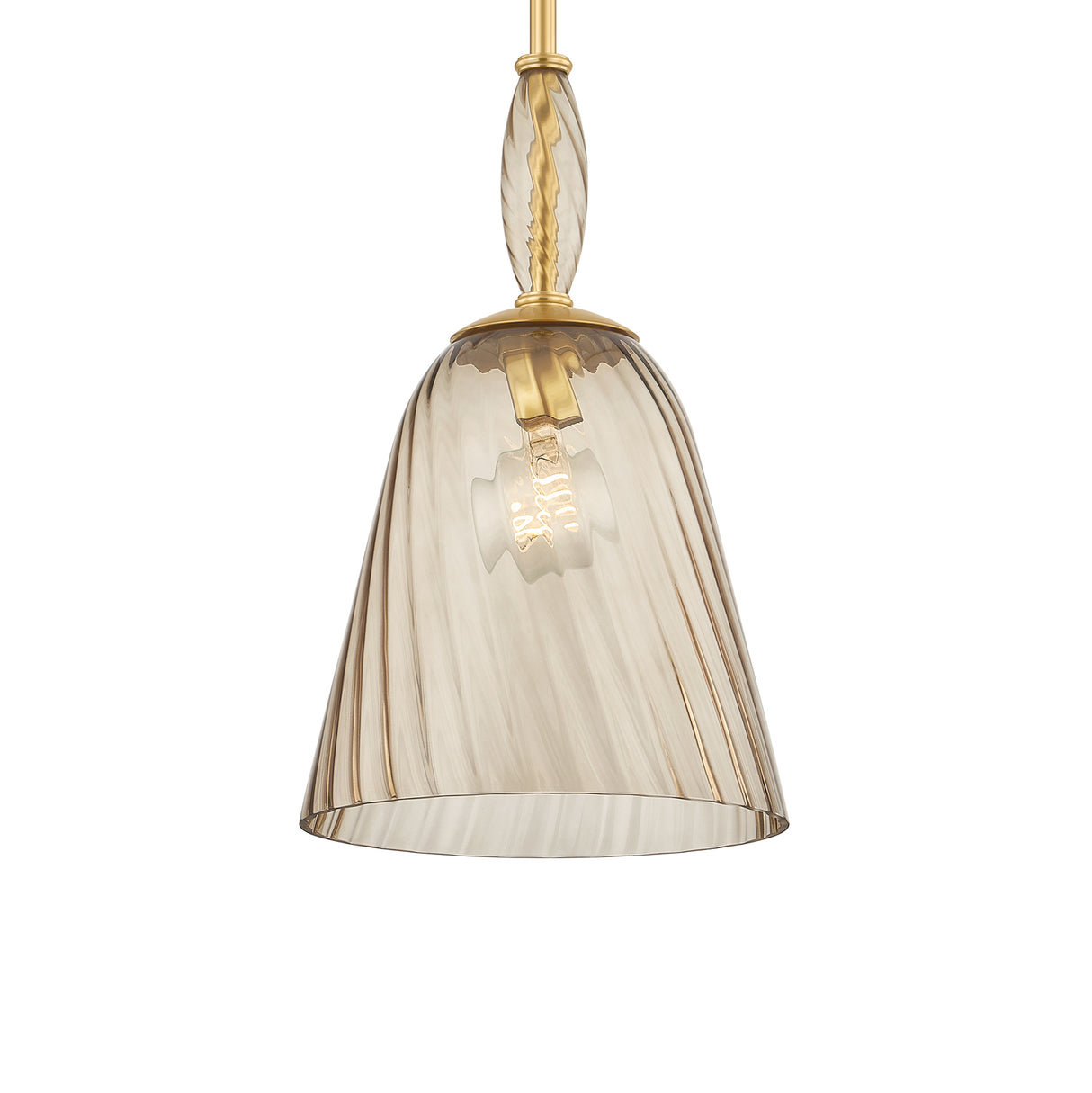 Bly Small Pendant 11", Aged Brass and Smoke Taupe Glass