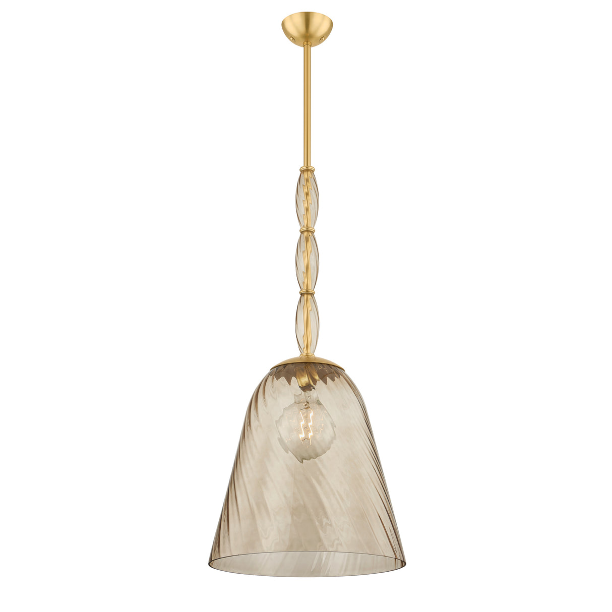 Bly Medium Pendant 16", Aged Brass and Smoke Taupe Glass