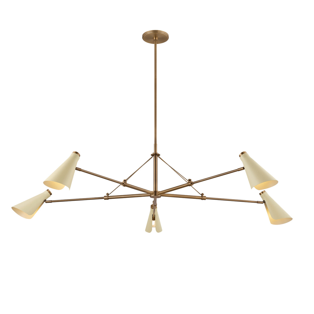 Ralph 5 Light Chandelier 69", Vintage Brass with Soft Sand