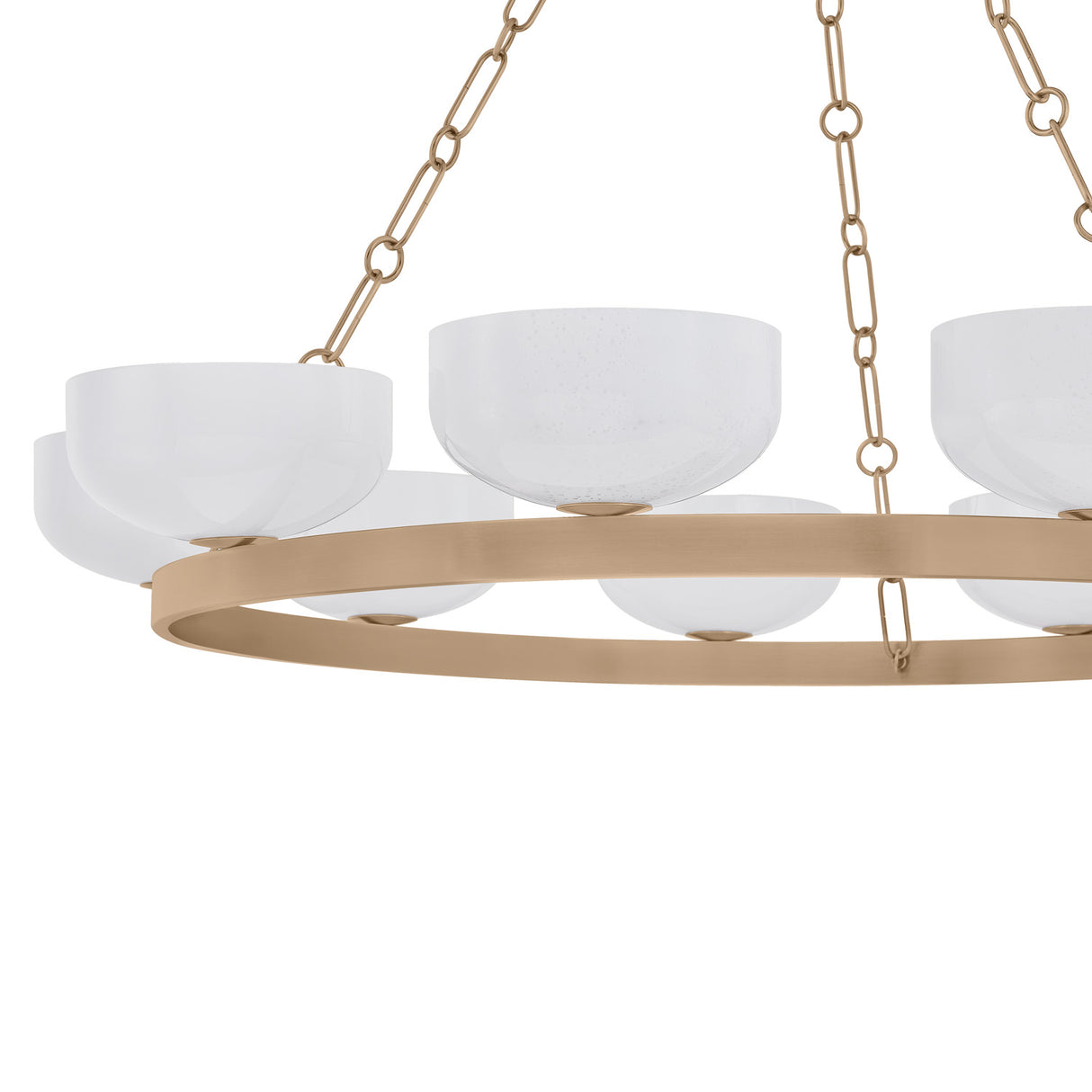 Halcyon 9 Light Chandelier 44", Patina Brass and Seeded Cloud Glass