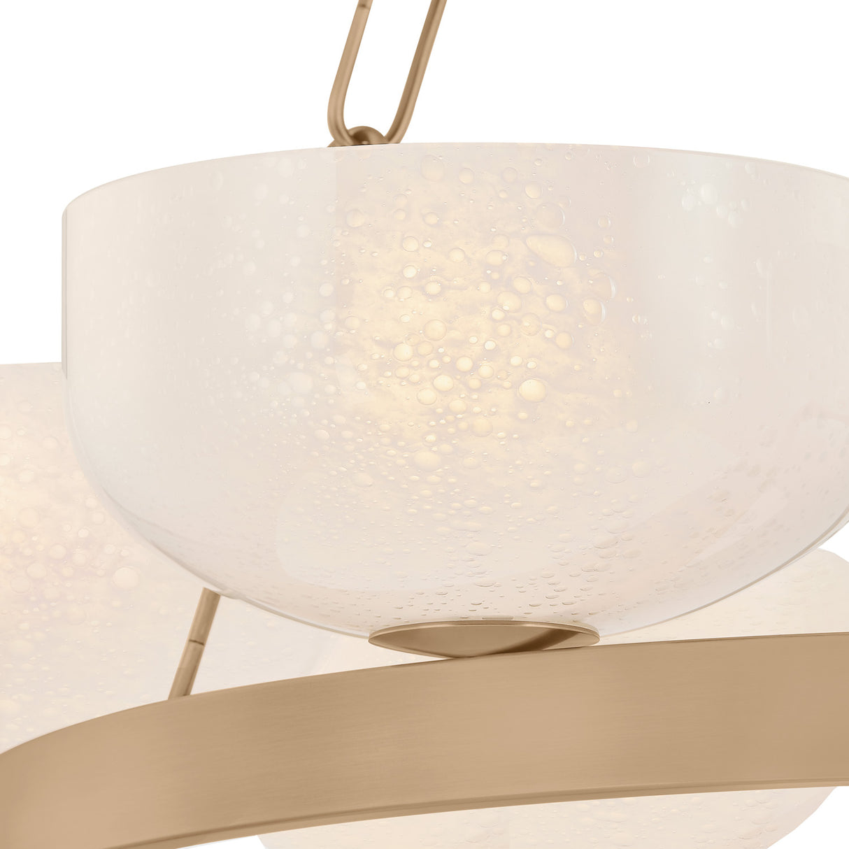Halcyon 6 Light Chandelier 32", Patina Brass and Seeded Cloud Glass