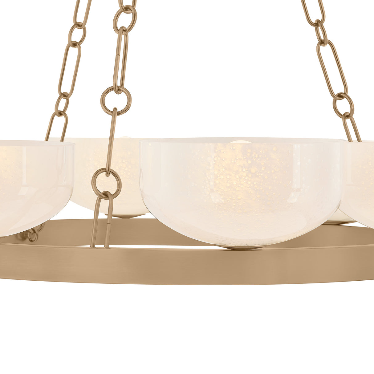 Halcyon 6 Light Chandelier 32", Patina Brass and Seeded Cloud Glass