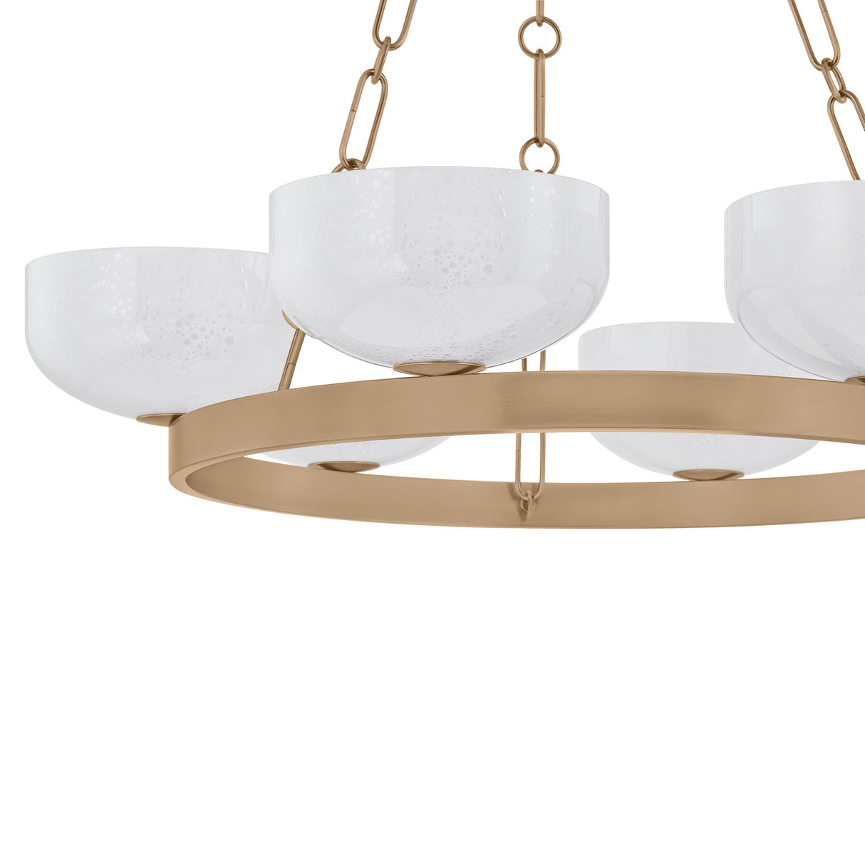 Halcyon 6 Light Chandelier 32", Patina Brass and Seeded Cloud Glass