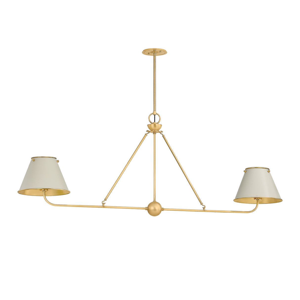 Chesterfield 2 Shade Linear Pendant 54", Aged Brass and Off-White
