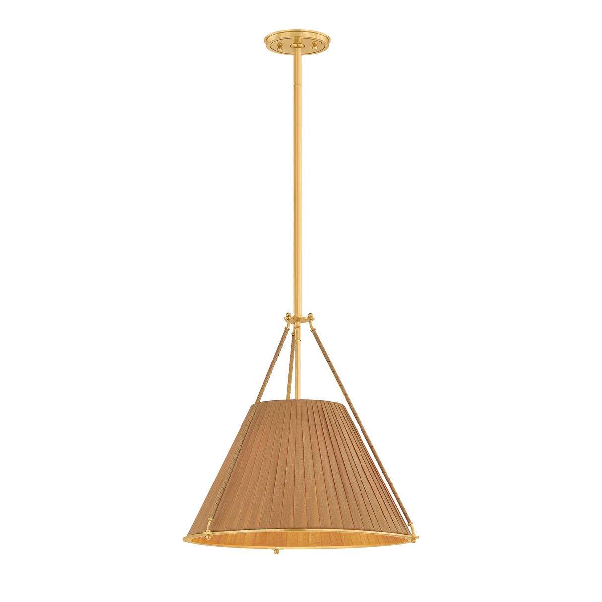 Hanovia Medium Pendant 18", Aged Brass and Honey Silk