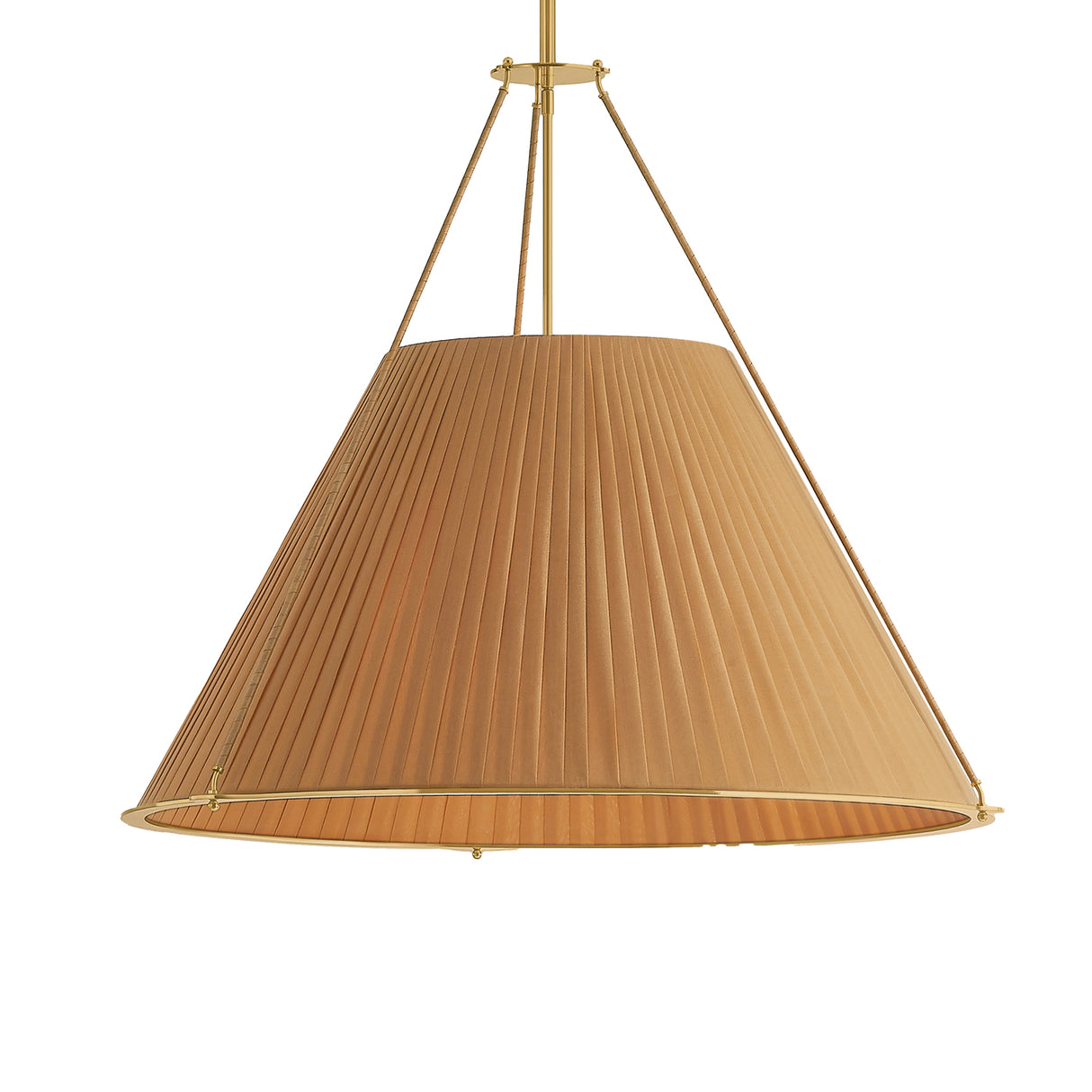 Hanovia Extra Large Pendant 34", Aged Brass and Honey Silk
