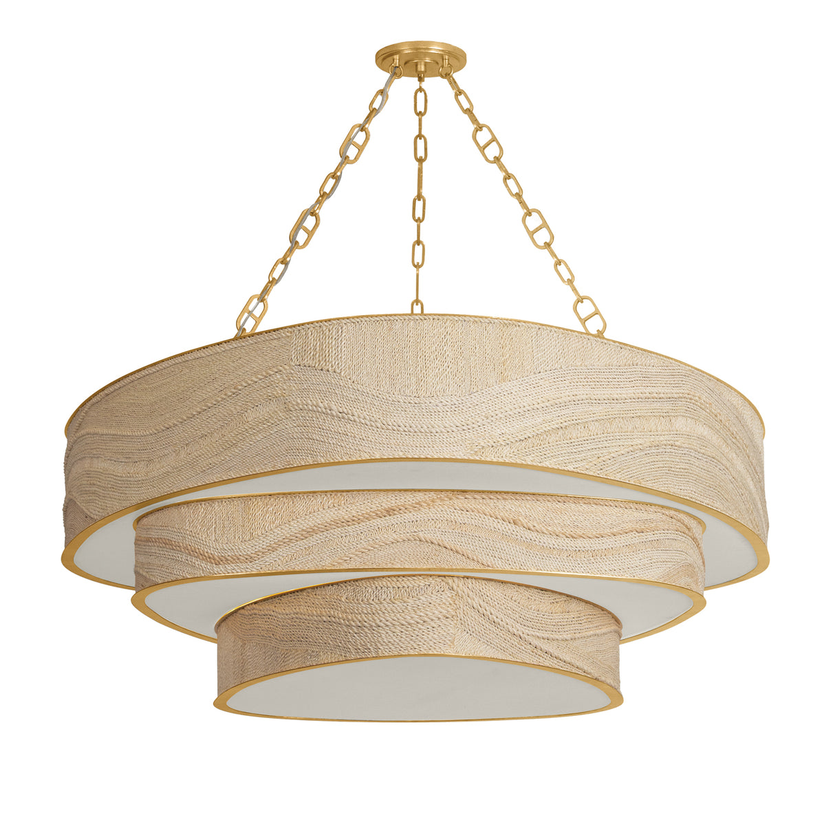 Delphina Three-Tier Chandelier 52", Gold Leaf and Natural Rope