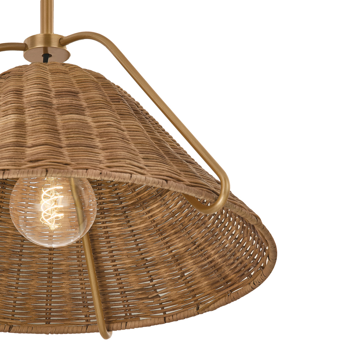 Gwenneth Medium Pendant 17", Patina Brass and Rattan