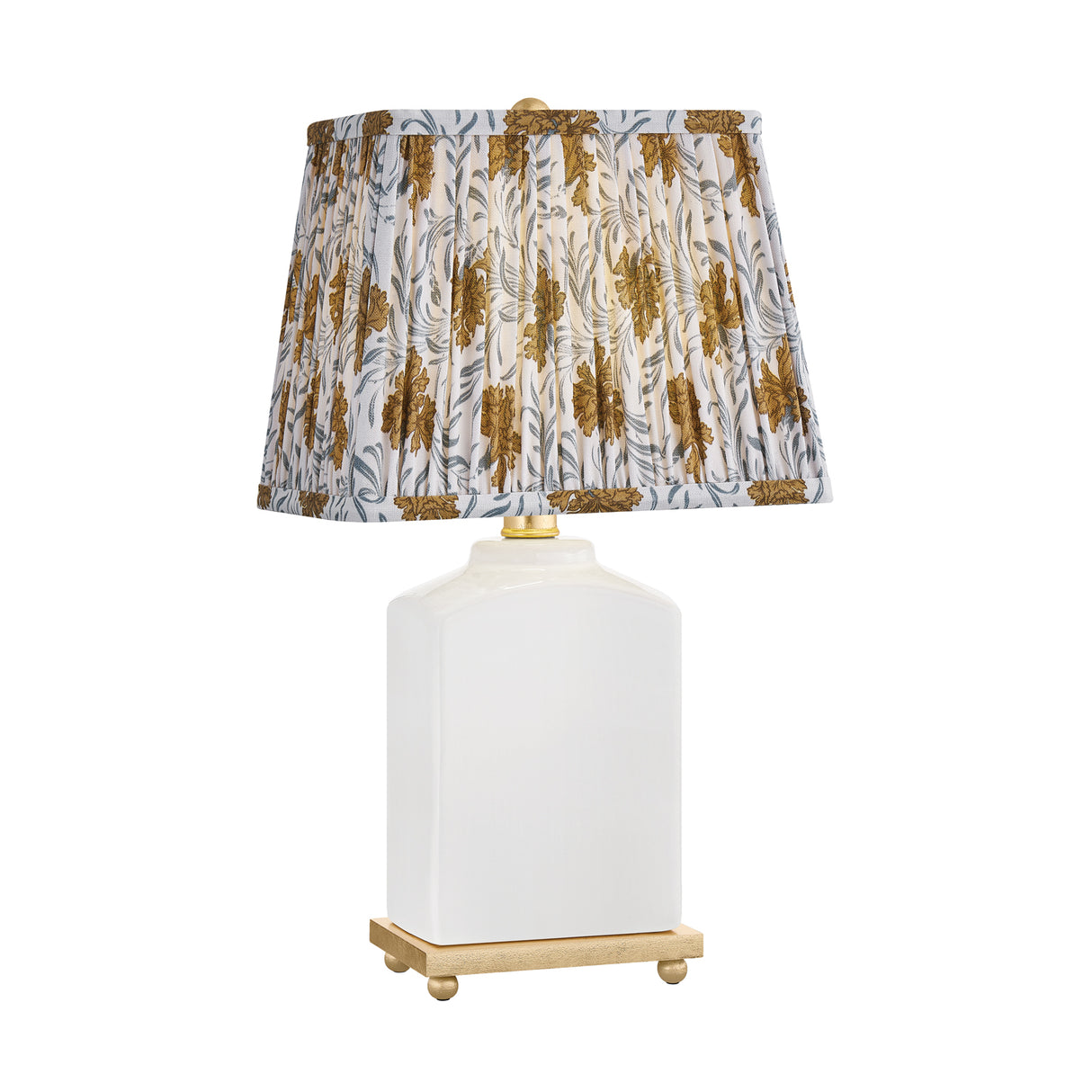 Hallie Table Lamp 17", White Glaze with Bloom Printed Shade