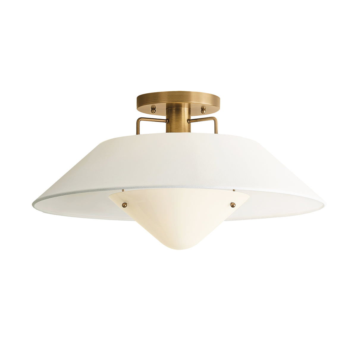 Rey Large Semi-Flush Mount 21", White and Patina Brass