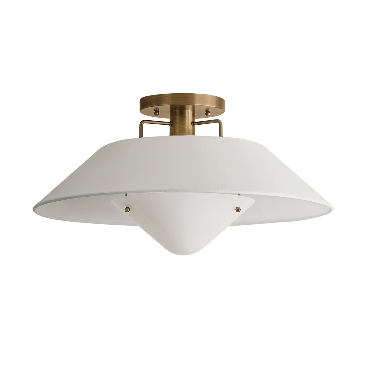 Rey Large Semi-Flush Mount 21", White and Patina Brass