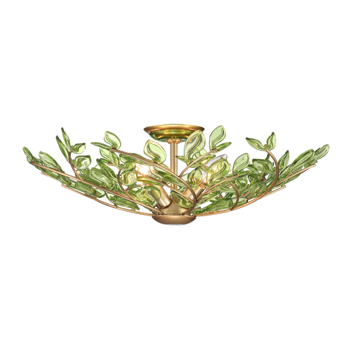 Esme Semi-Flush 22", Soft Brass and Green Glass