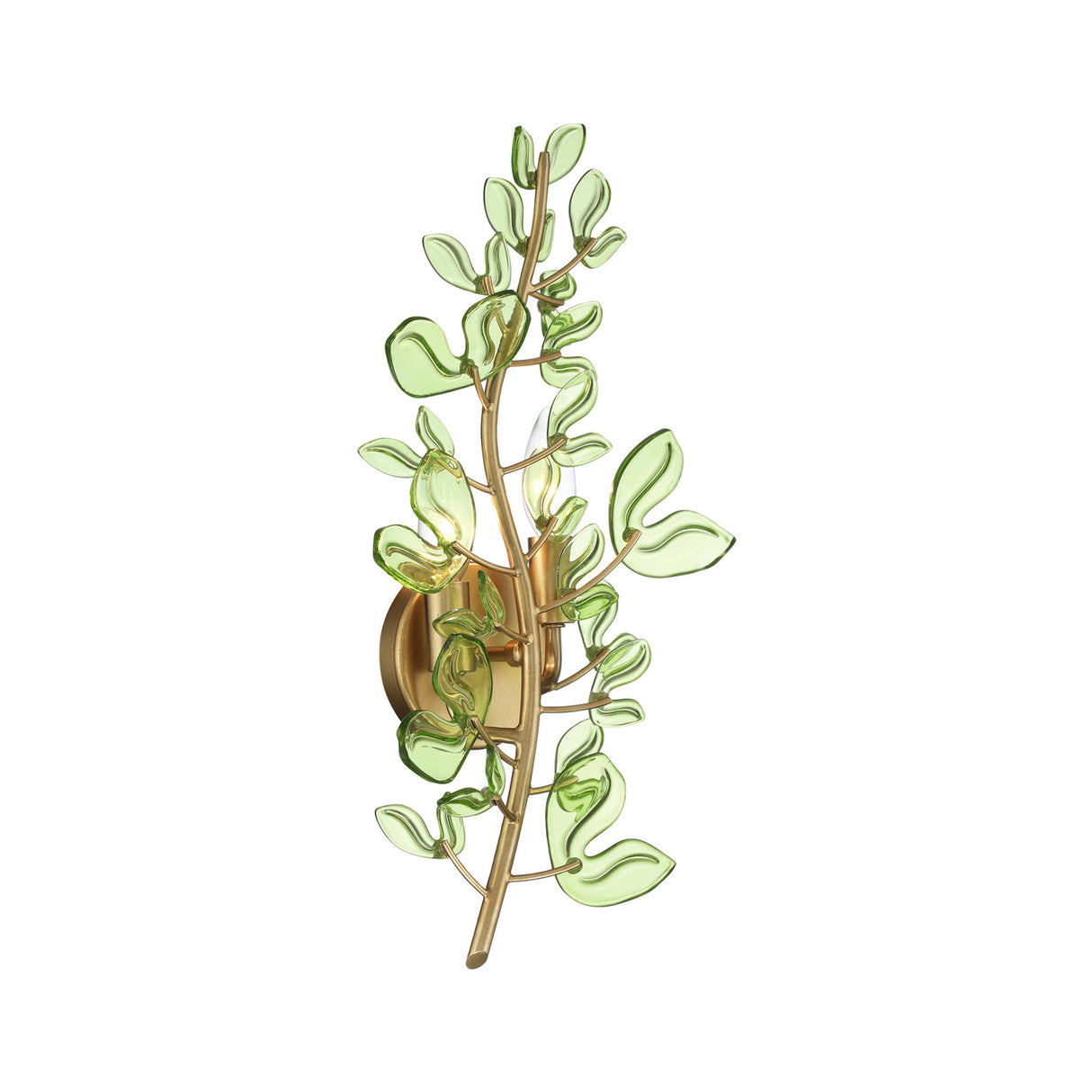 Esme Wall Sconce 19", Soft Brass and Green Glass