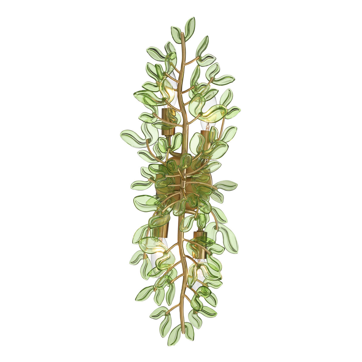 Esme Wall Sconce 24", Soft Brass and Green Glass