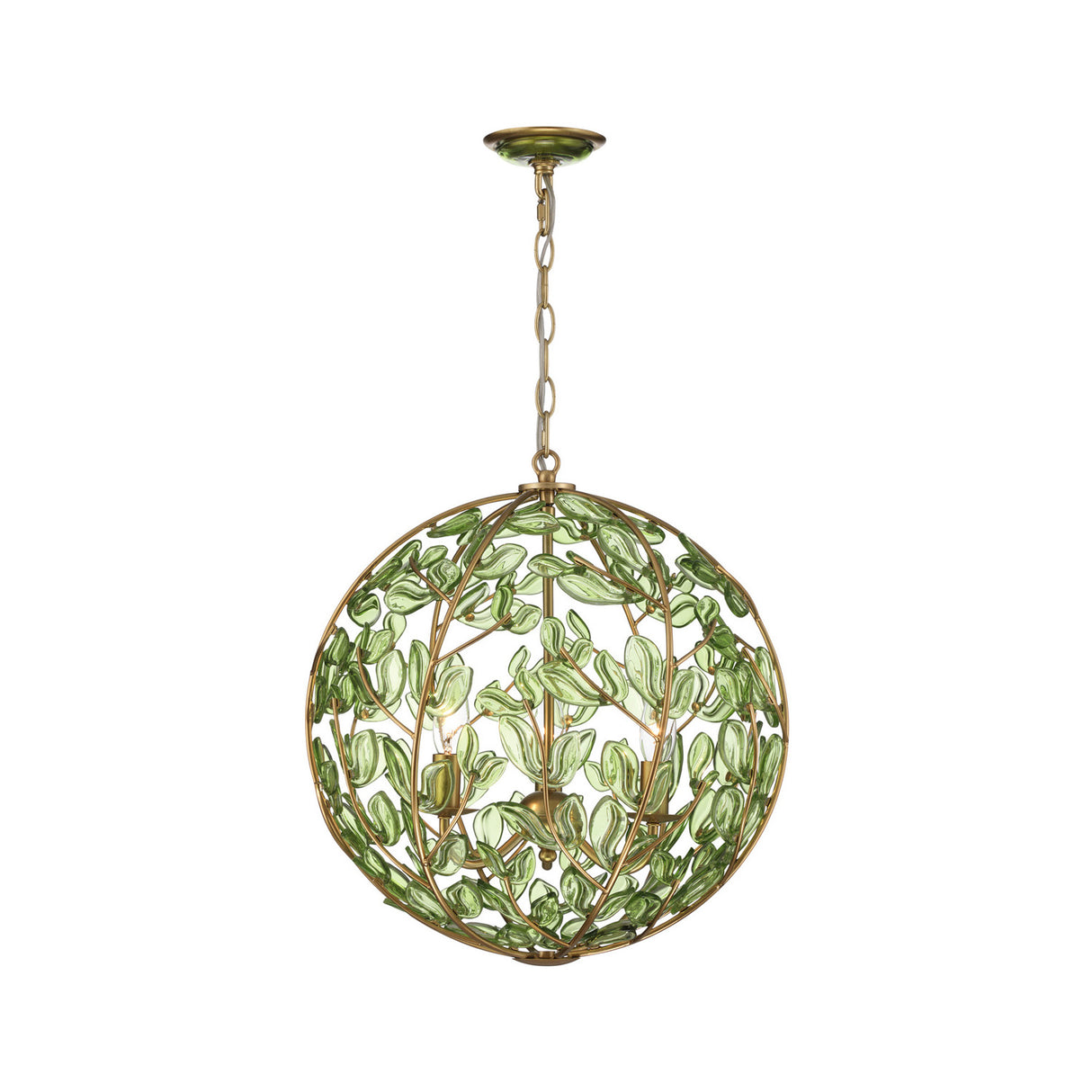 Esme Pendant 17", Soft Brass and Green Glass