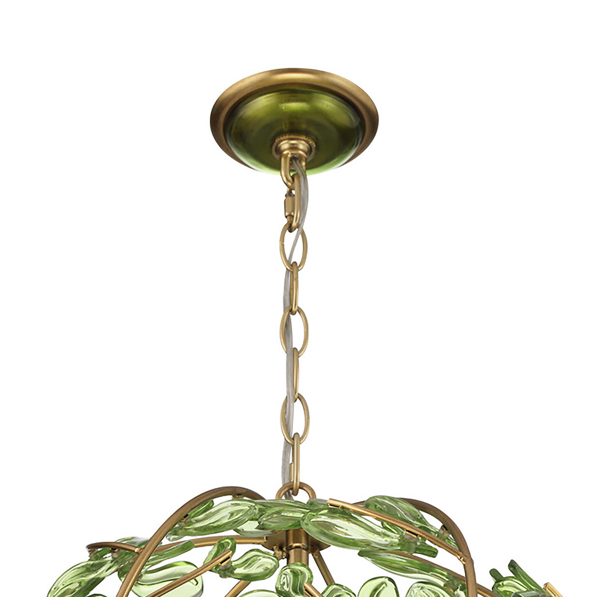 Esme Pendant 17", Soft Brass and Green Glass