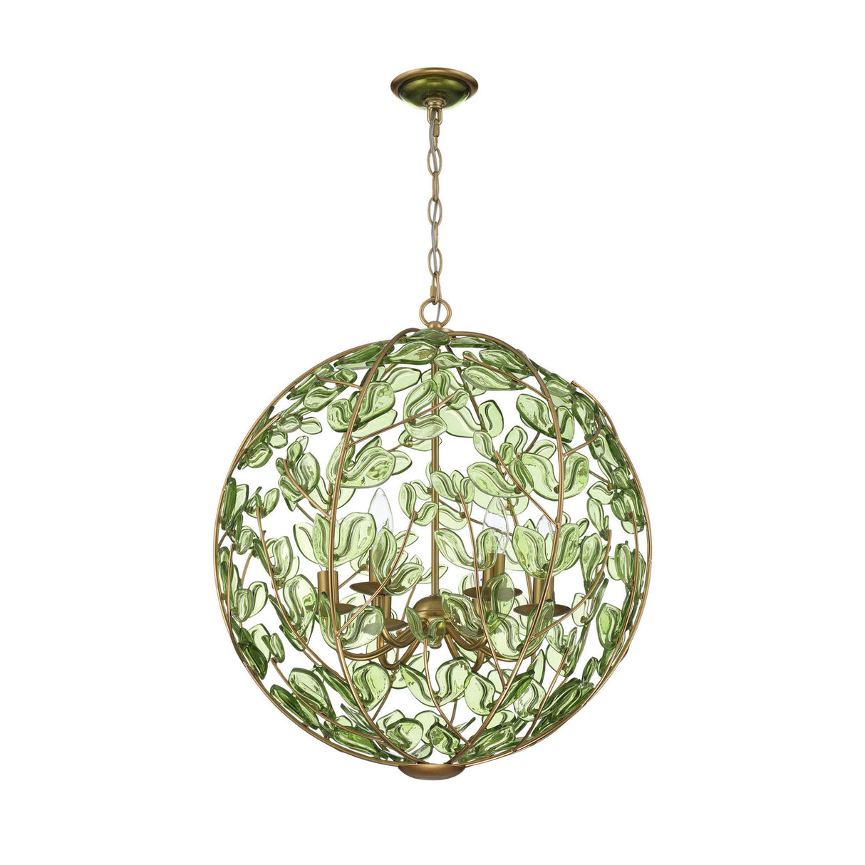 Esme Pendant 21", Soft Brass and Green Glass