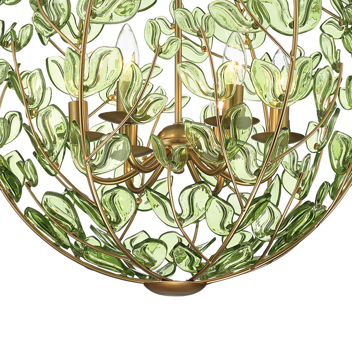 Esme Pendant 21", Soft Brass and Green Glass
