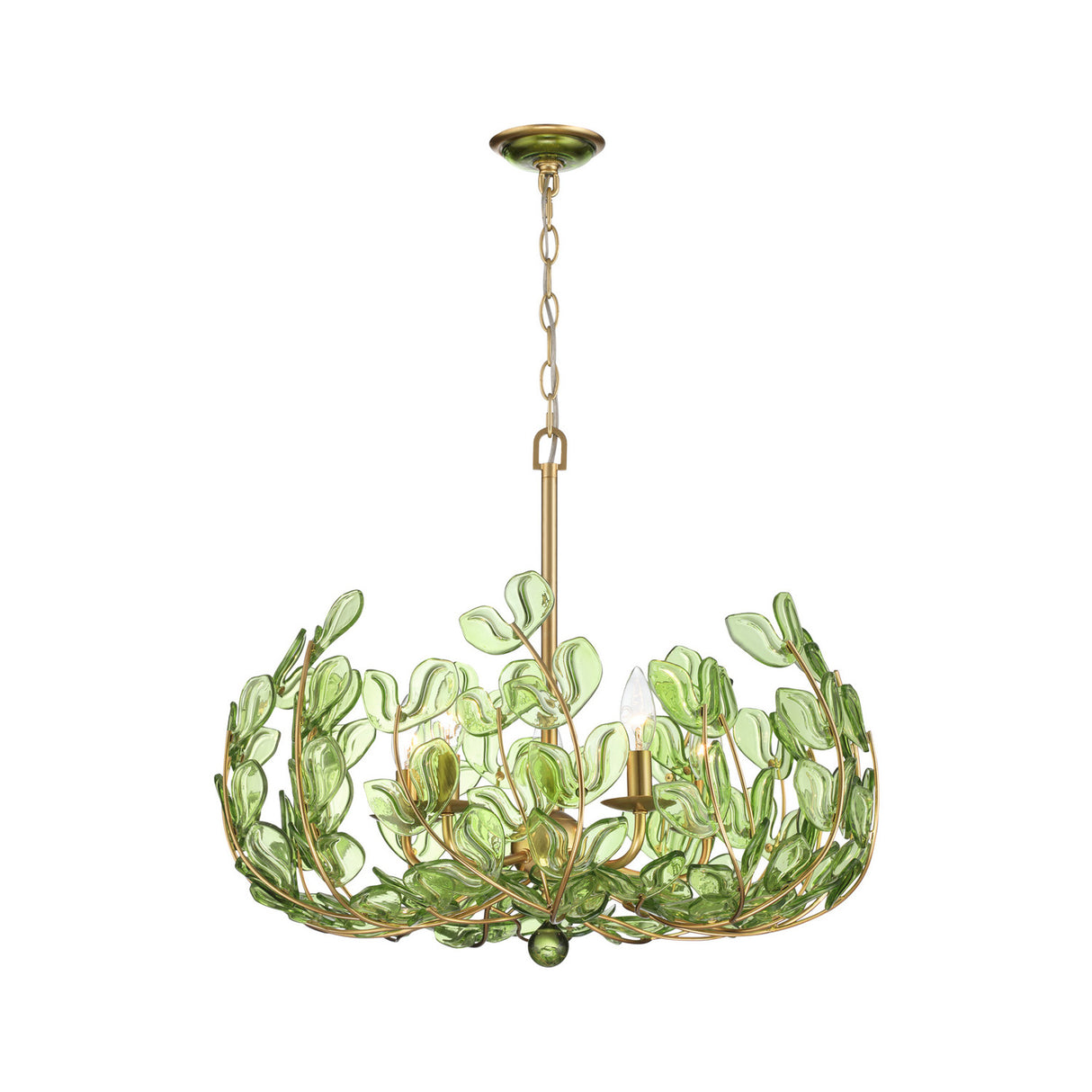 Esme Chandelier 24", Soft Brass and Green Glass