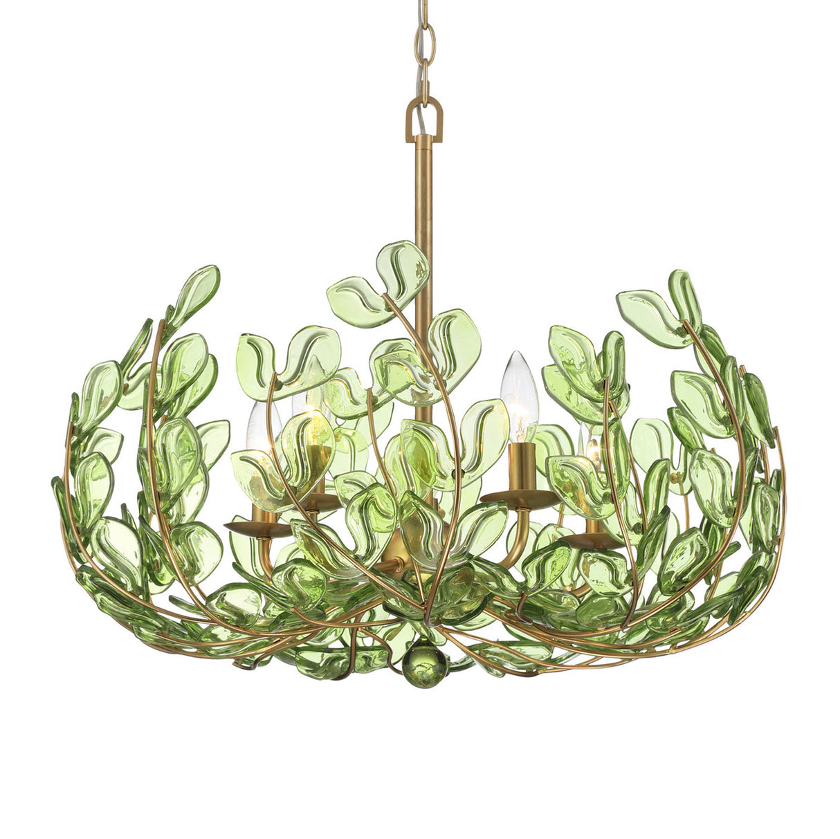 Esme Chandelier 24", Soft Brass and Green Glass