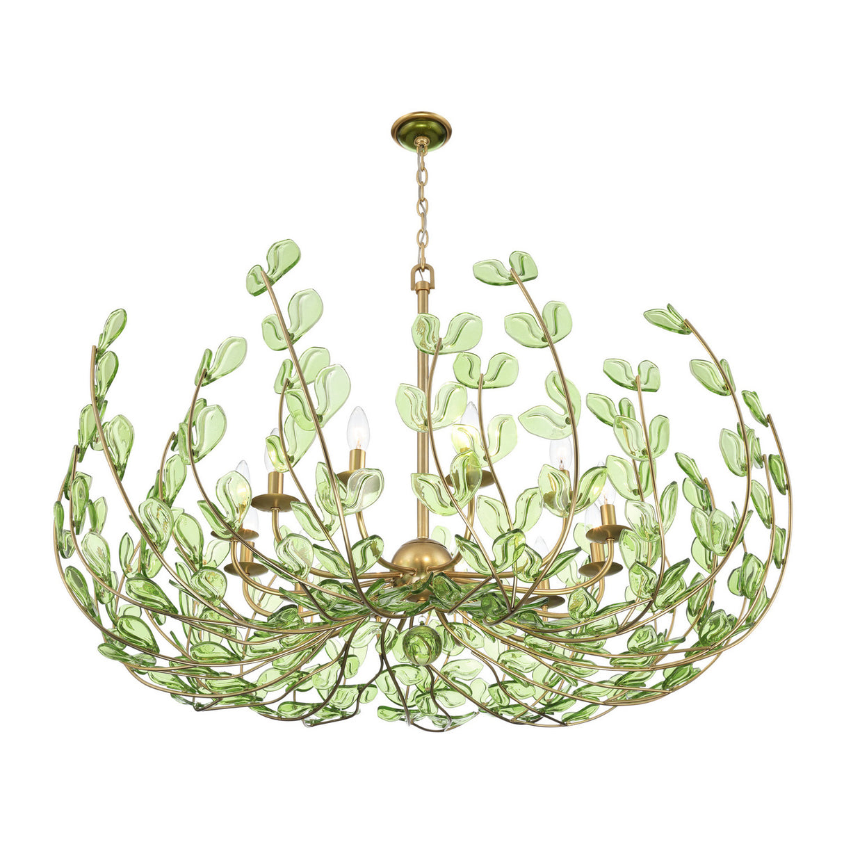 Esme Chandelier 42", Soft Brass and Green Glass