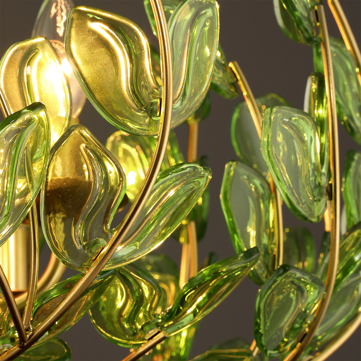 Esme Chandelier 42", Soft Brass and Green Glass