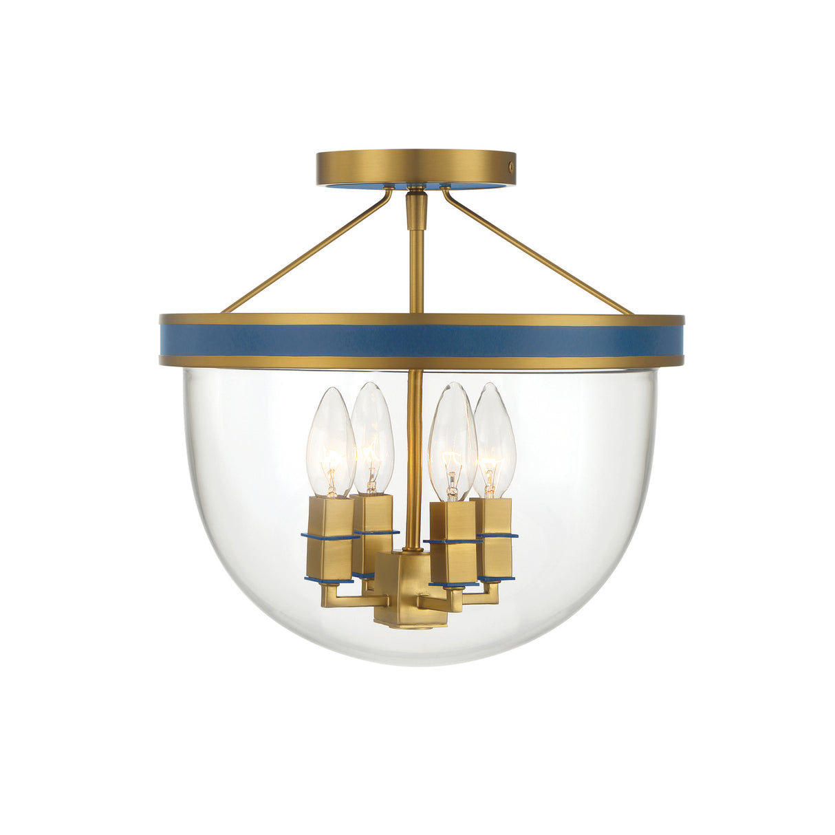 Ramona Semi-Flush 13", Brass and Vintage Blue