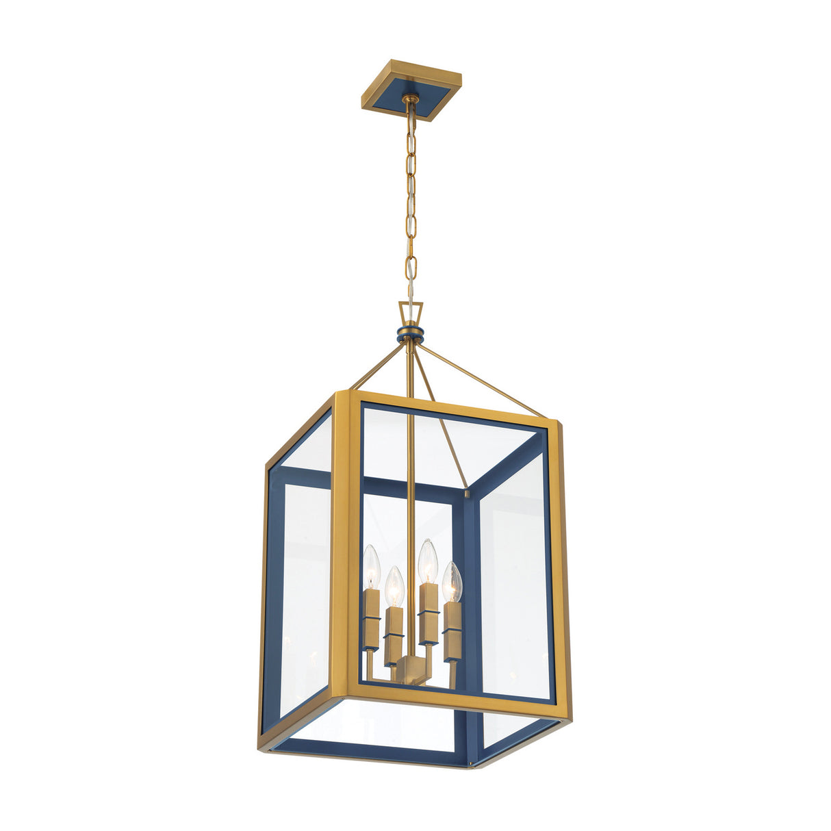 Ramona Medium Lantern Pendant 15", Brass and Vintage Blue