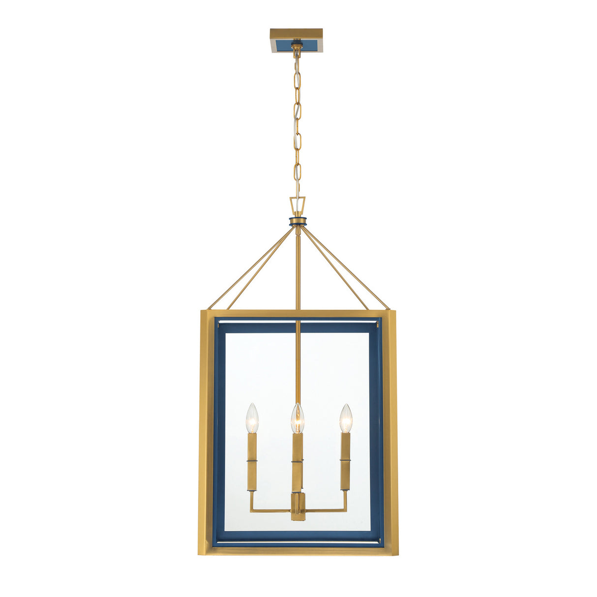 Ramona Large Lantern Pendant 18", Brass and Vintage Blue