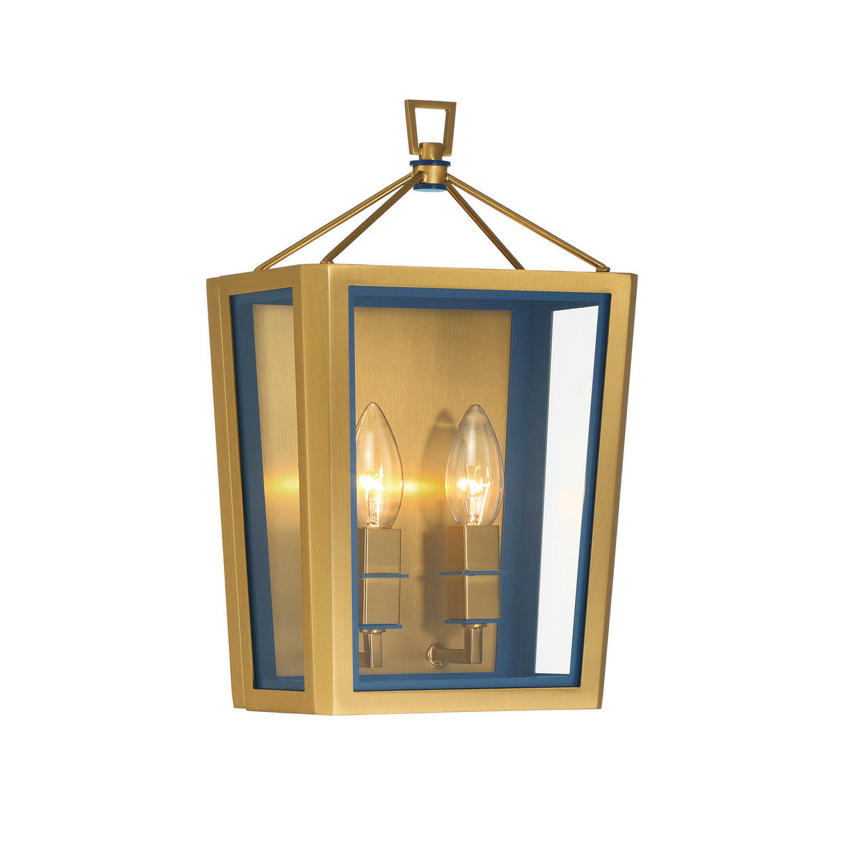 Ramona 2 Light Wall Sconce 13", Brass and Vintage Blue