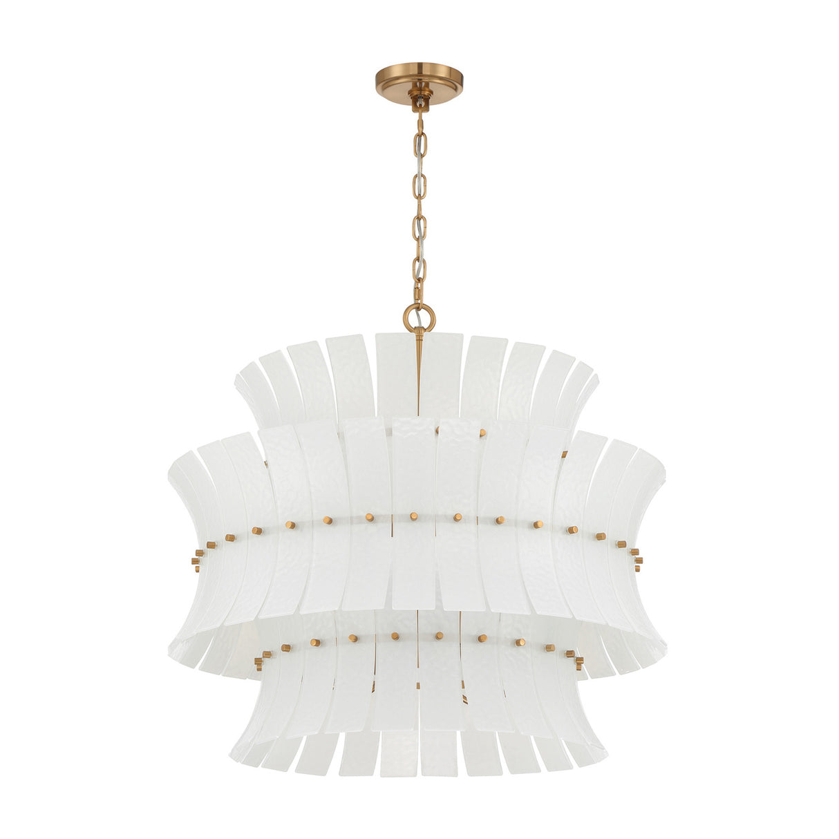 Brielle 8 Light Chandelier 28", White Art Glass with Aged Brass