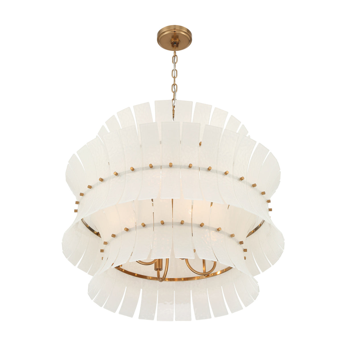 Brielle 8 Light Chandelier 28", White Art Glass with Aged Brass