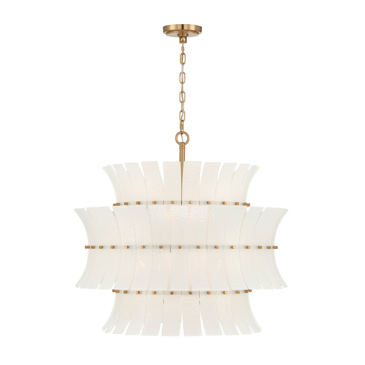 Brielle 8 Light Chandelier 28", White Art Glass with Aged Brass