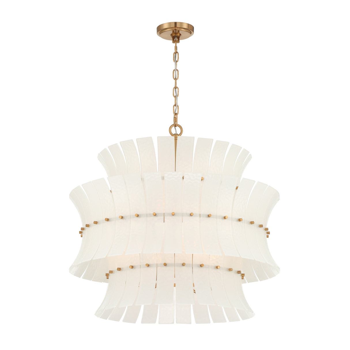 Brielle 8 Light Chandelier 28", White Art Glass with Aged Brass