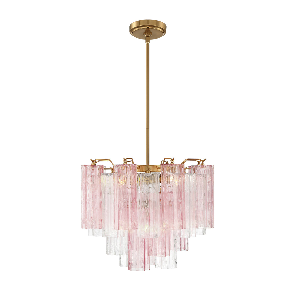 Grace 4 Light Mini Chandelier 18", Brass with Blush Glass