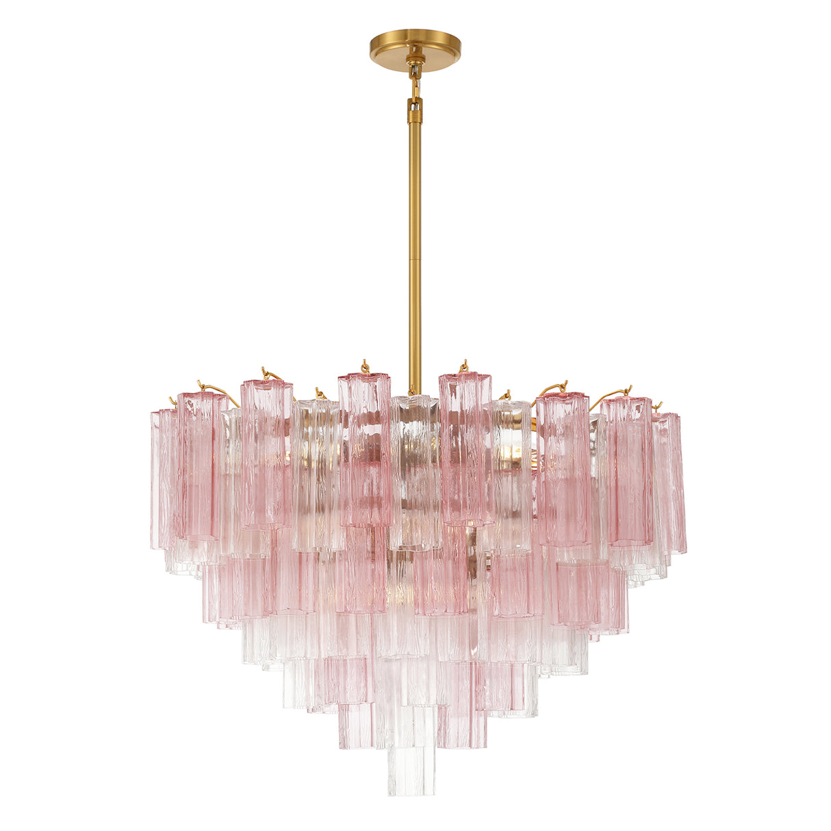 Grace 16 Light Chandelier 32", Brass with Blush Glass