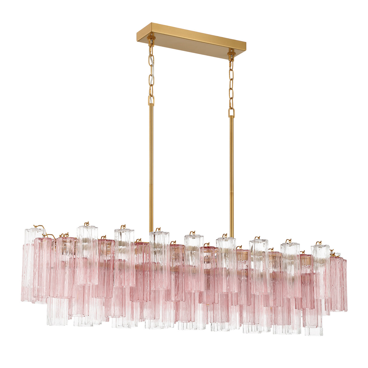 Grace Linear Chandelier 52", Brass with Blush Glass