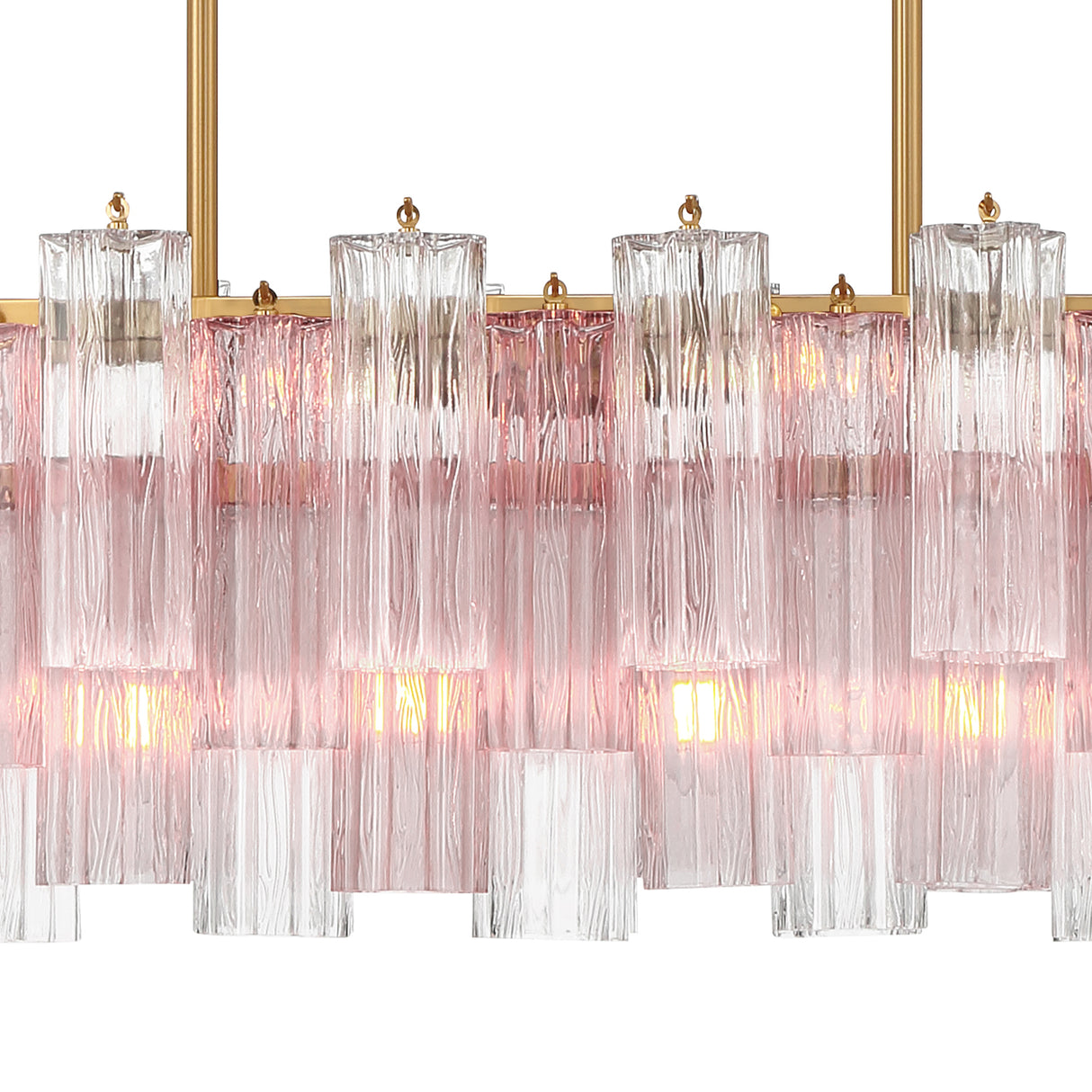 Grace Linear Chandelier 52", Brass with Blush Glass