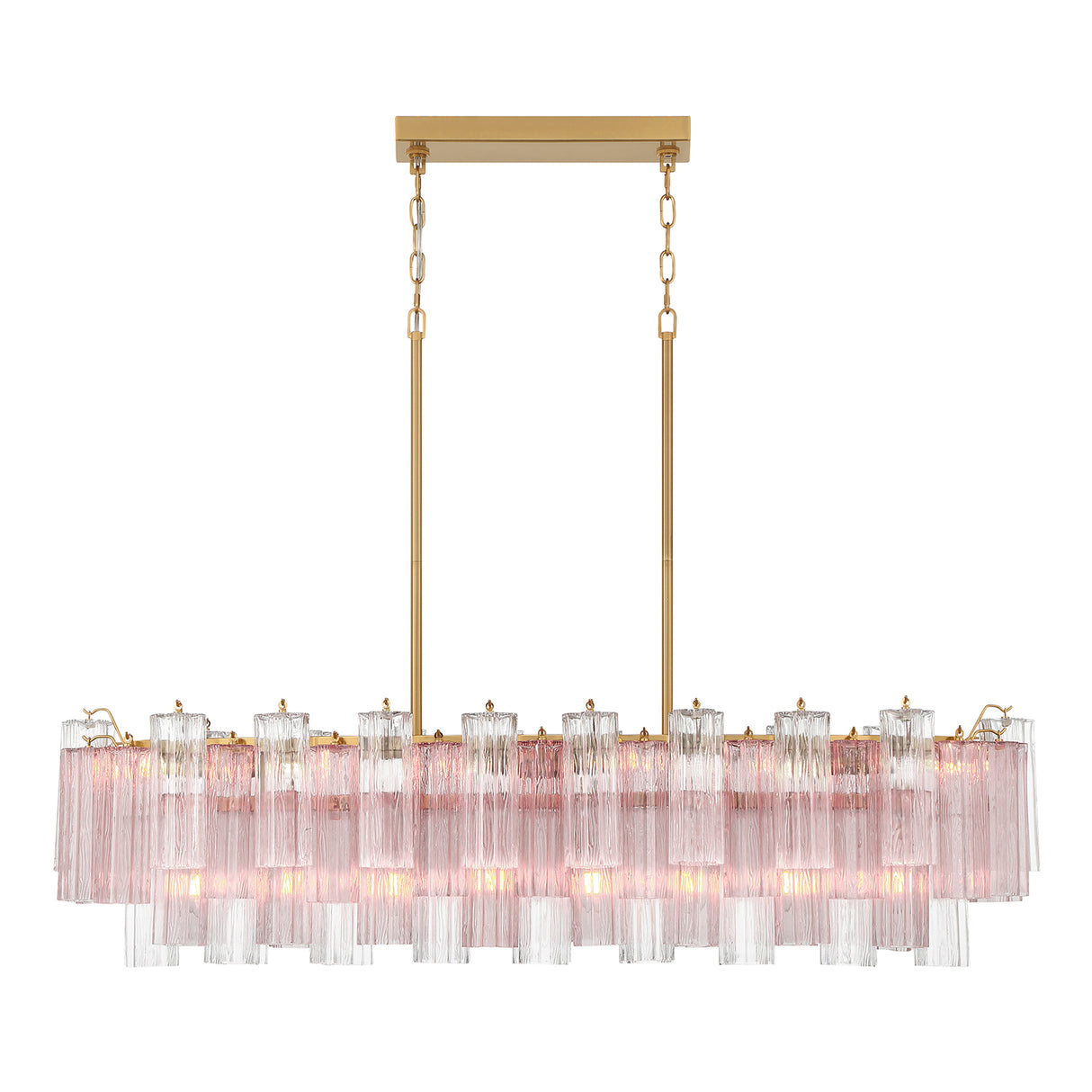 Grace Linear Chandelier 52", Brass with Blush Glass
