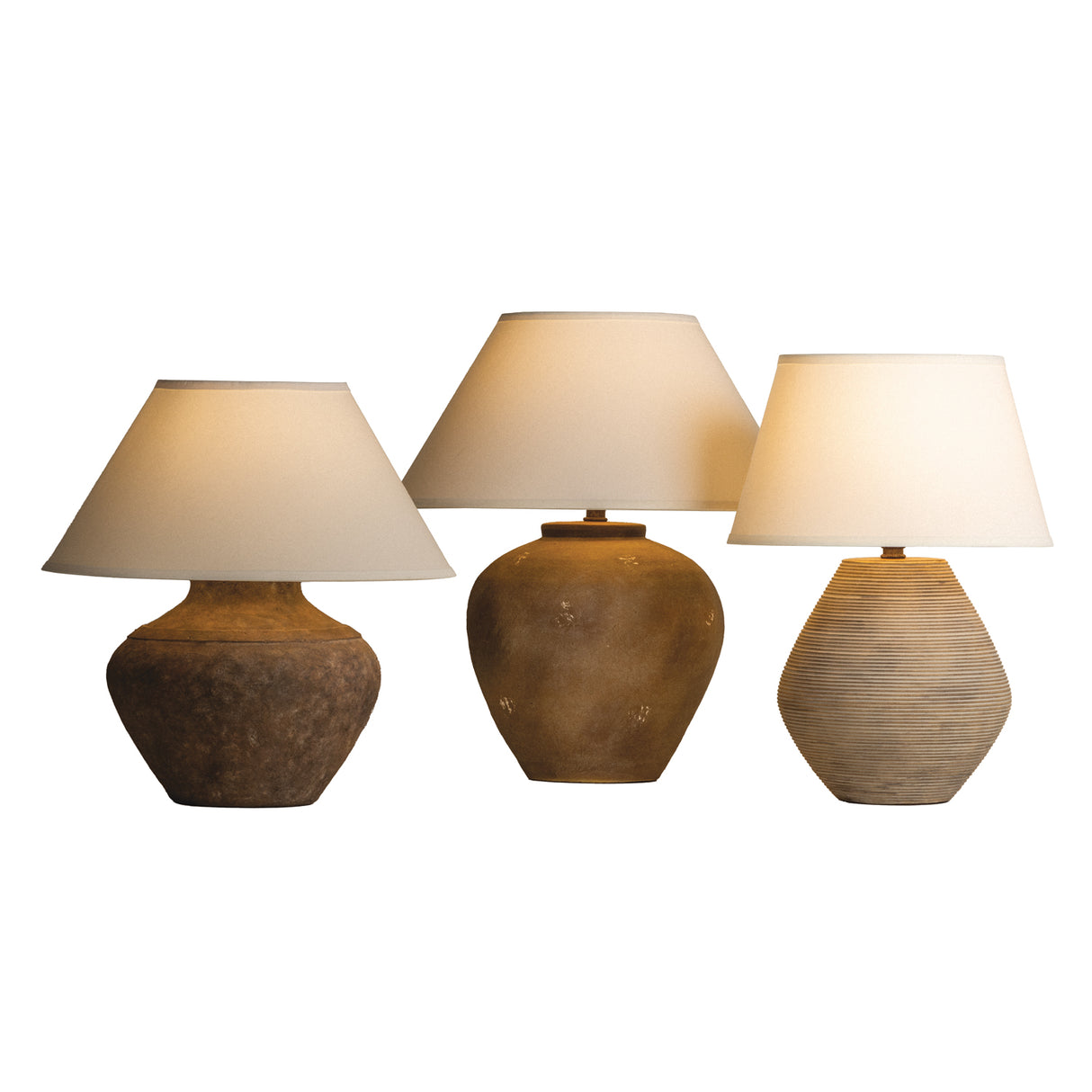 Welles Table Lamp 22", Fluted Brown with White Shade