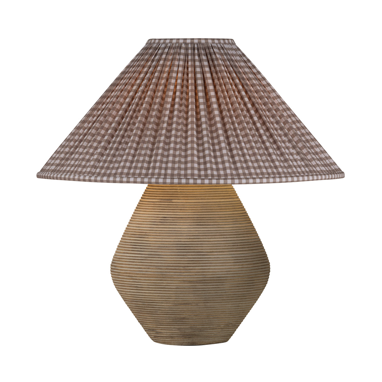 Welles Table Lamp 22", Fluted Brown with Brown Gingham Printed Shade