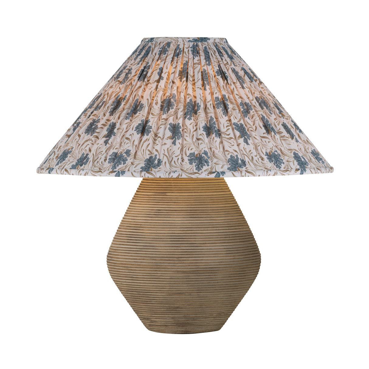 Welles Table Lamp 22", Fluted Brown with Slate Bloom Printed Shade