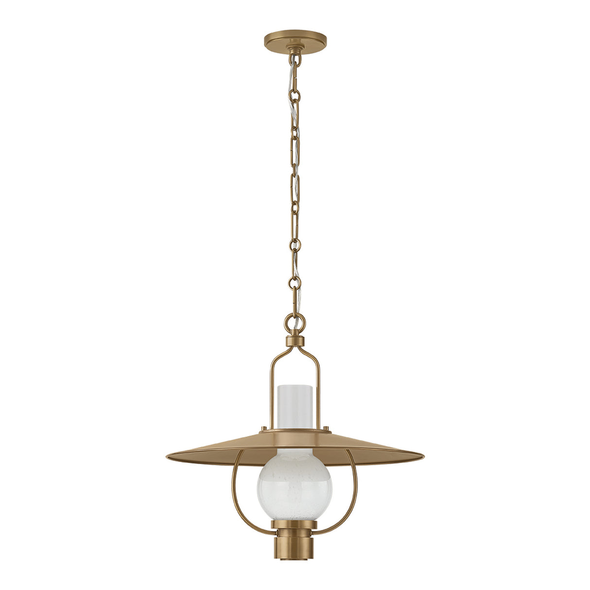 Leonel Medium Pendant 20", Patina Brass and Seeded Cloud Glass