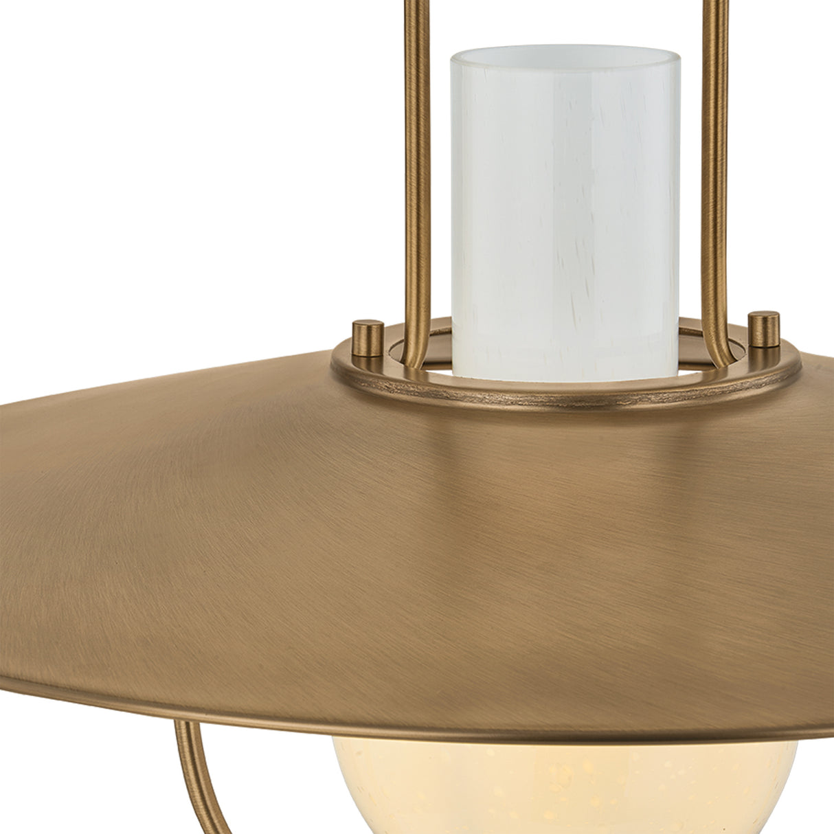 Leonel Medium Pendant 20", Patina Brass and Seeded Cloud Glass