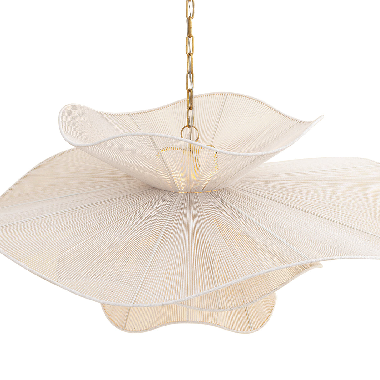 Lotus Chandelier 44", Aged Brass and Natural Cotton