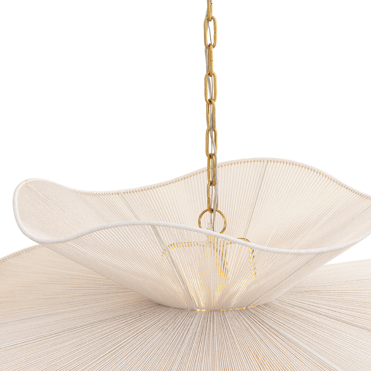 Lotus Chandelier 44", Aged Brass and Natural Cotton