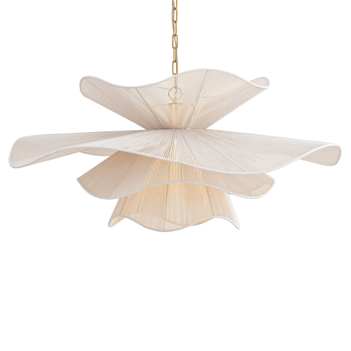 Lotus Chandelier 44", Aged Brass and Natural Cotton
